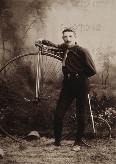 Man with High Wheel Bicycle, Albumen Photograph, circa 1898