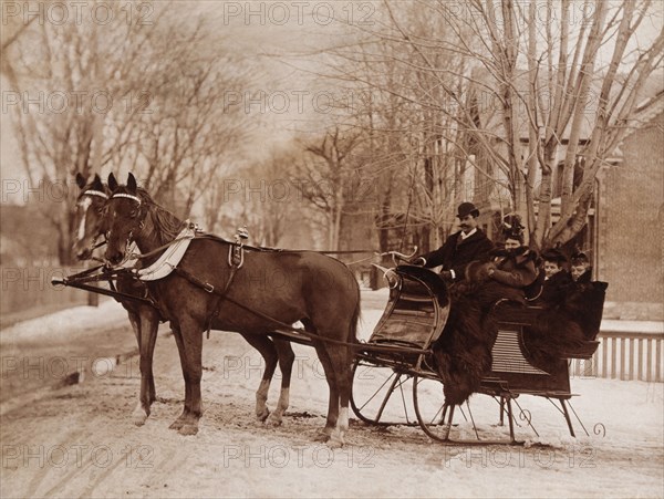 Family Seated in a Horse Drawn Sleigh, 1900
