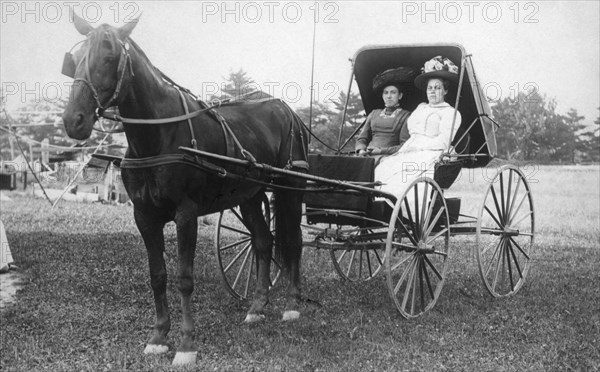 Two Women in a Horse-Drawn Buggy, 1910