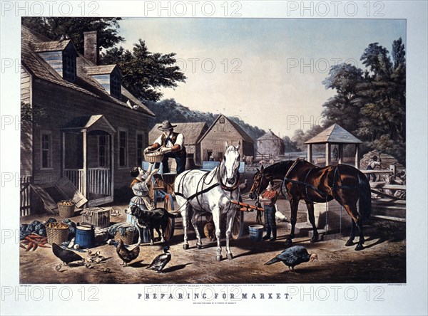 Preparing for Market, Currier & Ives, Lithograph, 1856