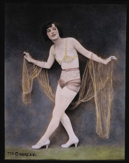 Sexy Young Woman Portrait, Hand-Colored Photograph, 1928