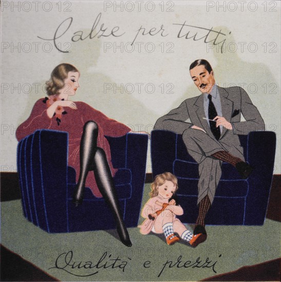 Couple With Child Portrait, Italian Clothing Advertisement, 1925