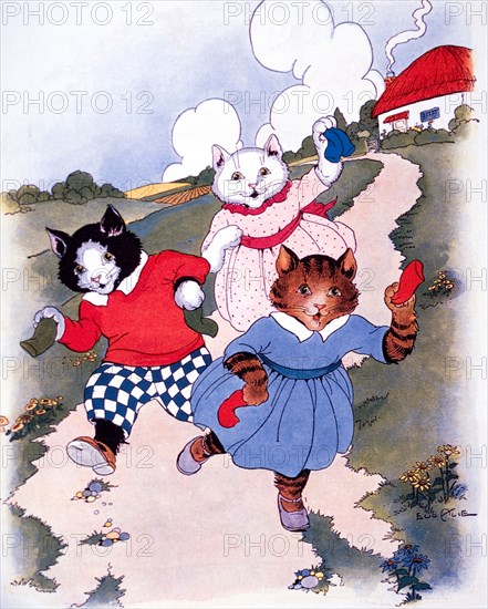 "Three Little Kittens", Mother Goose Nursery Rhyme, Illustration, Eulalie, 1925