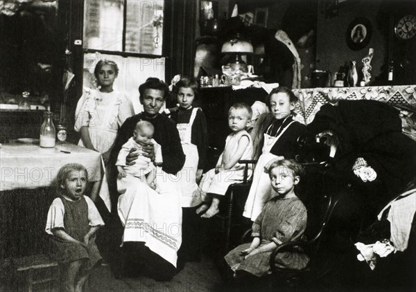 Mother and Children in Tenement Apartment, Portrait, New York City, USA, 1910