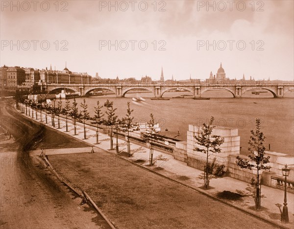 View of River Thames and Bridge, London, England, United Kingdom, 1890