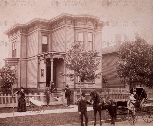 Horse and Buggy in Front of Stately Home, USA, circa 1900