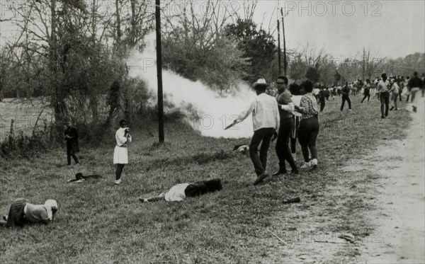 Civil Rights Demonstrators Scatter after Police Throw Smoke Bombs, Camden, Alabama, USA, March 31, 1965
