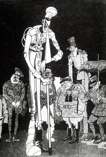 Grand Duke Nicholas of Russia as Chief Foe of German Aggression, WWI Propaganda Cartoon by Lustige Blatter, 1915