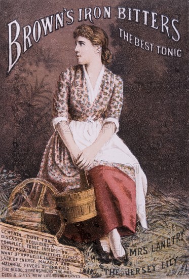 Woman Sitting and Holding Bucket, Brown's Iron Bitters, Trade Card, circa 1900