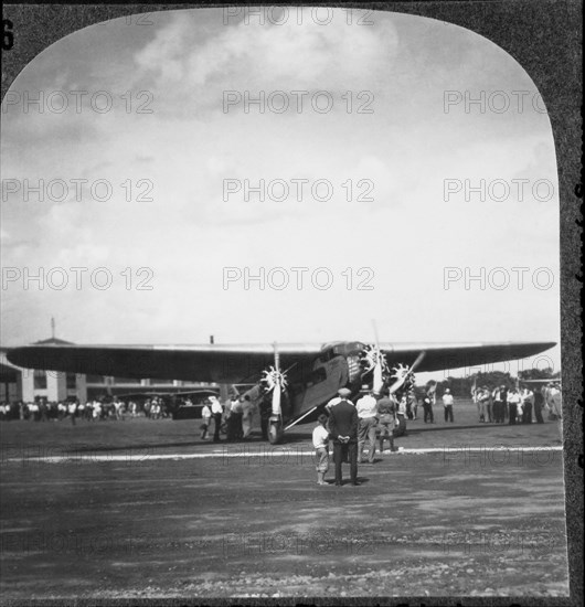 First Air-Rail Trip, New York to Los Angeles, USA, Single Image of Stereo Card, July 7, 1929