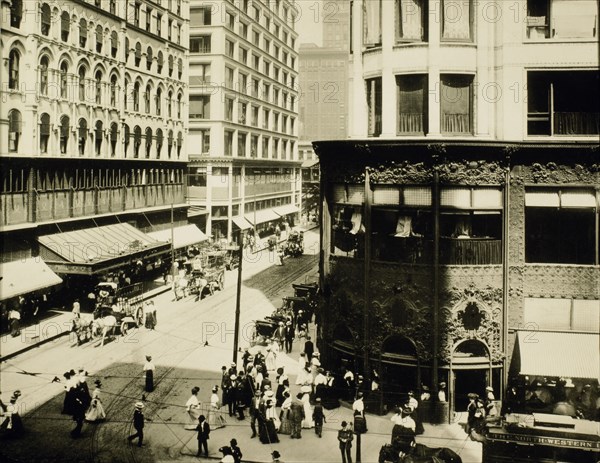 State and Madison Streets, Chicago, Illinois, USA, circa 1890