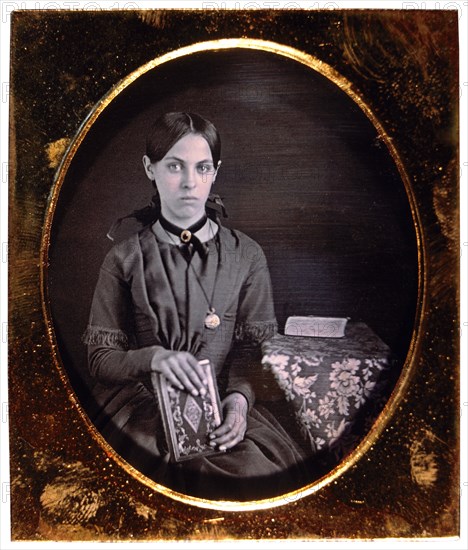 Young Woman Holding Book, Portrait, Daguerreotype, circa 1850's