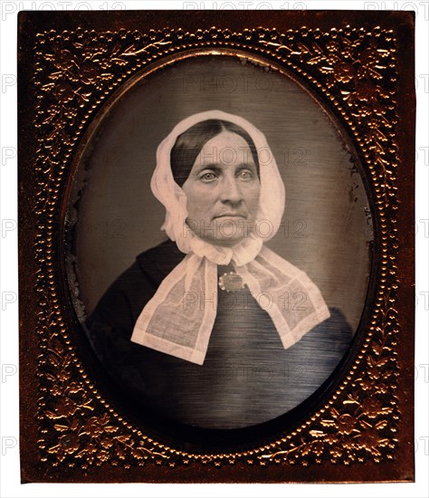 Middle-Aged Woman in White Bonnet, Portrait, Daguerreotype, circa 1850's