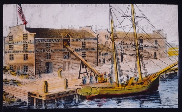 First Grain Elevator, Chicago, Illinois, USA, Hand-Colored Lantern Slide, circa 1839