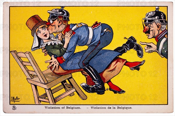 World War I French Satirical Card, Violation of Belgium, circa 1918