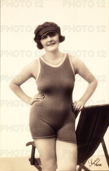 Female Bathing Suit Model, French Post Card, circa 1920
