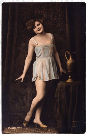 French Lingerie Model Standing Beside Vase, circa 1920