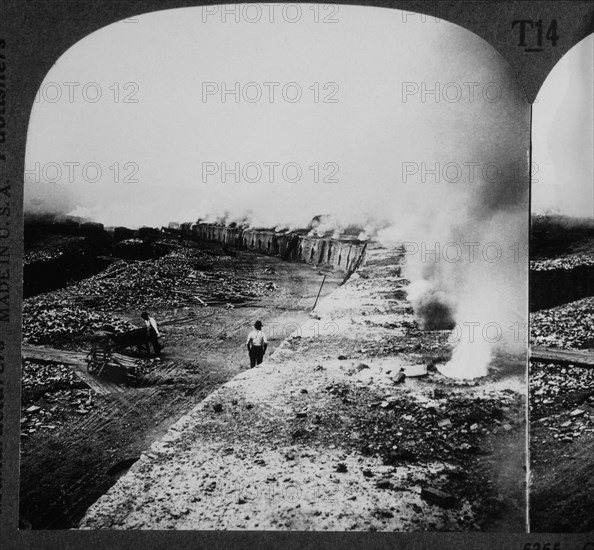 Workers Loading Coke onto Railroad Cars, Connellsville, Pennsylvania, USA, Single Image of Stereo Card, circa 1905