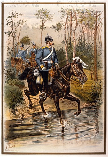 Cavalry Patrol, 16th Regiment of Dragoons, 2nd Hanoverian, Chromolithograph, 1899