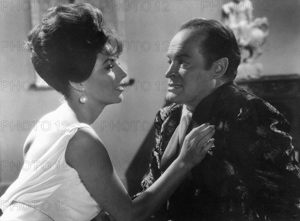 Bob Hope and Joan Collins on-set in the Film, The Road to Hong Kong, 1962