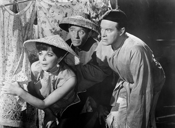 Bob Hope, Joan Collins and Bing Crosby on-set in the Film, The Road to Hong Kong, 1962