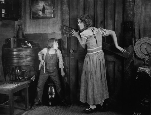 Jackie Coogan and Gloria Grey, On-Set of the Silent Film, Little Robinson Crusoe, 1924