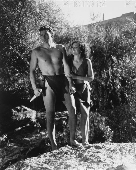 Johnny Weissmuller and Maureen O'Sullivan, On-Set of the Film, Tarzan and his Mate, 1934