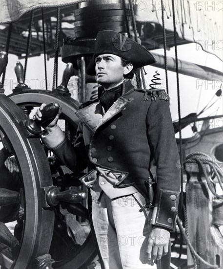 Gregory Peck on-set of the Film, Captain Horatio Hornblower, 1951