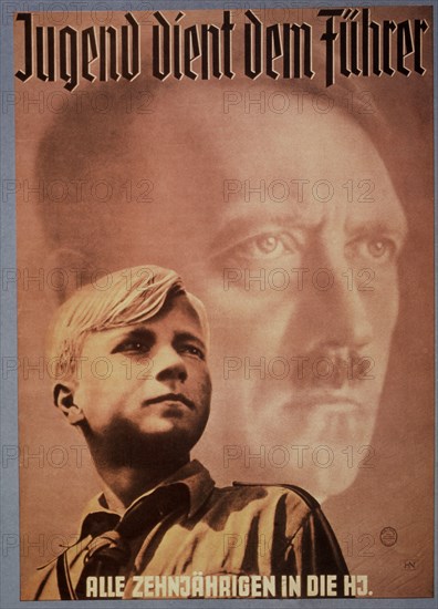 Adolf Hitler and Young Boy, Nazi Youth Poster, "Youth Serves the Fuhrer", Germany, 1939