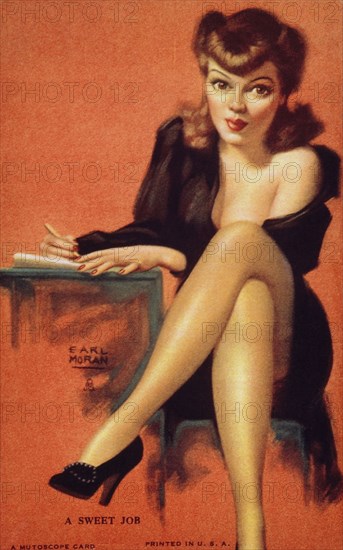 Sexy Woman Writing Letter, "Sweet Job", Mutoscope Card, 1940's