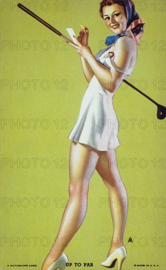 Sexy Woman With Golf Club, "Up to Par", Mutoscope Card, 1940's
