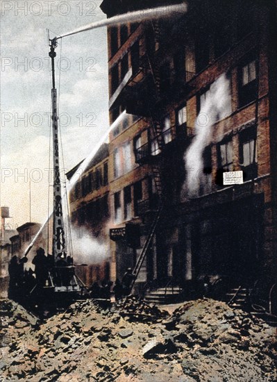 Fire Engine Water Tower in Action, 1907