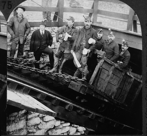Miners Going into Coal Mine, Near Hazelton, Pennsylvania, USA, Single Image of Stereo Card, 1905