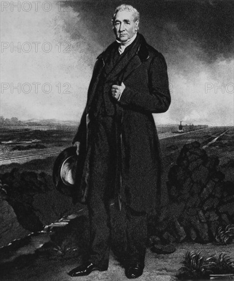 George Stephenson (1781-1848), English Engineer, Noted Locomotive Builder, Engraving, 1873