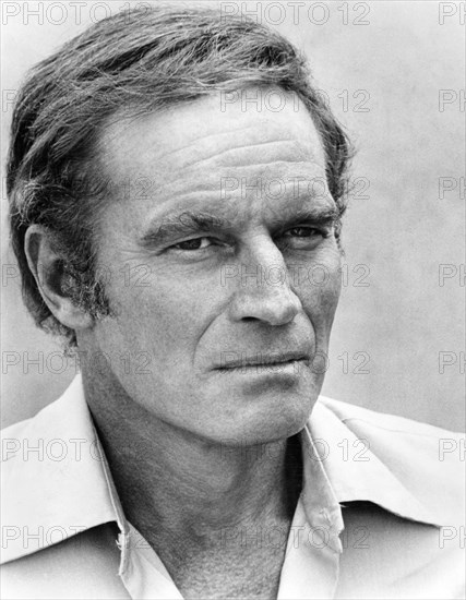 Charlton Heston on-set of the Film, "Earthquake", 1974