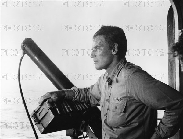 Charlton Heston on-set of the  Film, "Midway", 1976