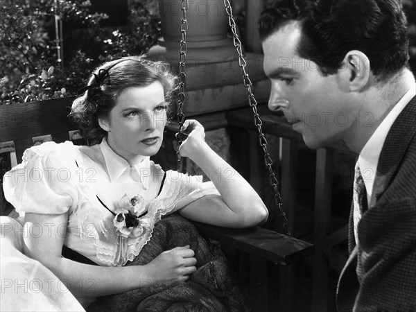 Katharine Hepburn and Fred MacMurray on-set of the Film, "Alice Adams", 1935