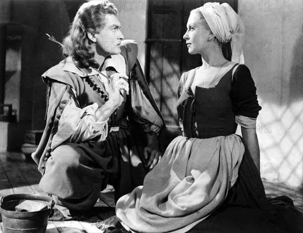 Josette Day and Jean Marais on-set of the Film, Beauty and the Beast (aka La Belle et la Bete), 1946
