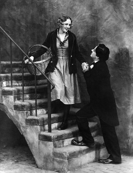 Virginia Cherrill and Charlie Chaplin on-set of the Film, City Lights, 1931