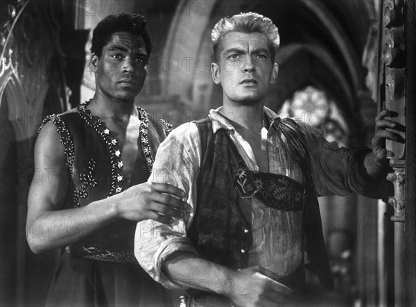 Ahmed Abdallah and Jean Marais on-set of the Film, The Eagle Has Two Heads, (aka L'Aigle a Deux Tetes), 1948