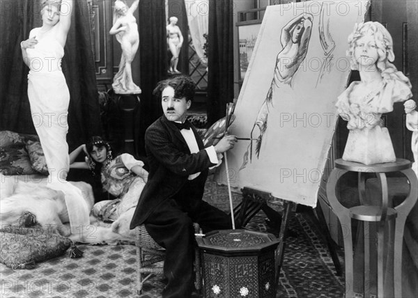 Charlie Chaplin on-set of the Film, The Face on the Barroom Floor, 1914