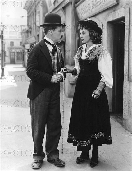 Charlie Chaplin and Paulette Goddard on-set of the Film, The Great Dictator, 1940