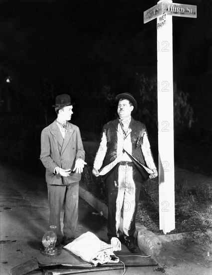 Stan Laurel and Oliver Hardy on-set of the Film, Habeas Corpus, 1928