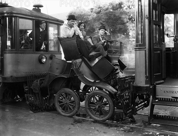 Oliver Hardy, Fay Holderness and Stan Laurel on-set of the Film, Hog Wild, 1930