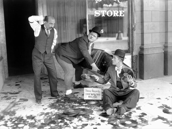 James Finlayson, Oliver Hardy and Stan Laurel on-Set of the Film, Liberty, 1929