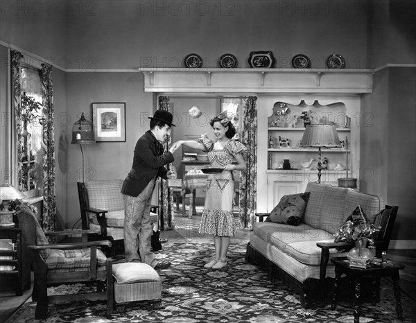 Charlie Chaplin and Paulette Goddard on-set of the Film, Modern Times, 1936