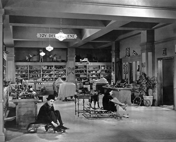 Charlie Chaplin and Paulette Goddard on-set of the Film, Modern Times, 1936