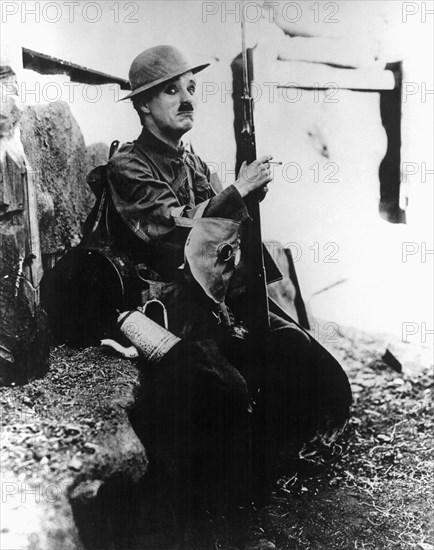 Charlie Chaplin on-set of the Film, Shoulder Arms, 1918