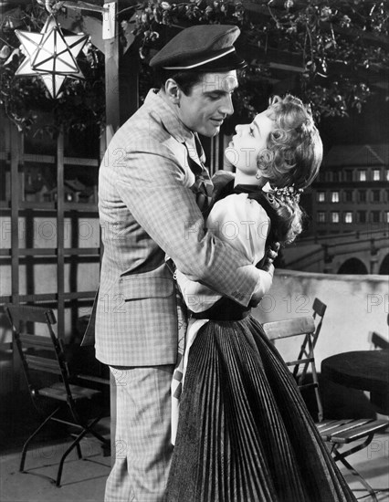 Edmund Purdom and Ann Blyth on-set of the Film, The Student Prince, 1954