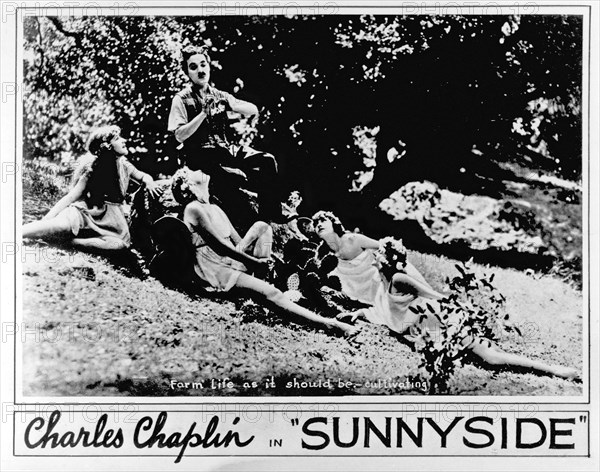 Charlie Chaplin on-set of the Film, "Sunnyside", 1919